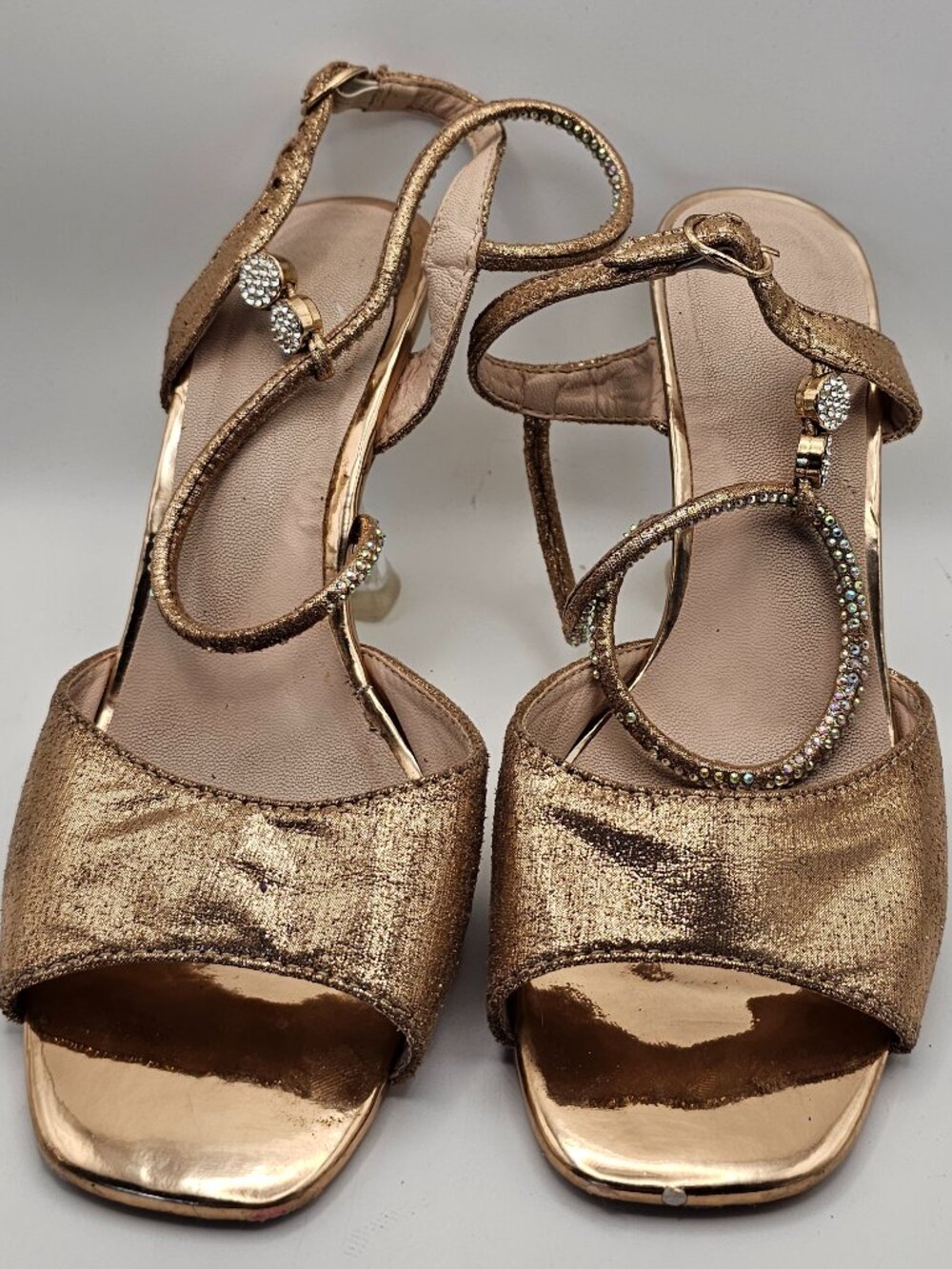 Patrizia by Spring Step “Tioanna” Rose Gold Rhinestone Clear‑Heel Sandals, Sz 6 - Picture 5 of 6